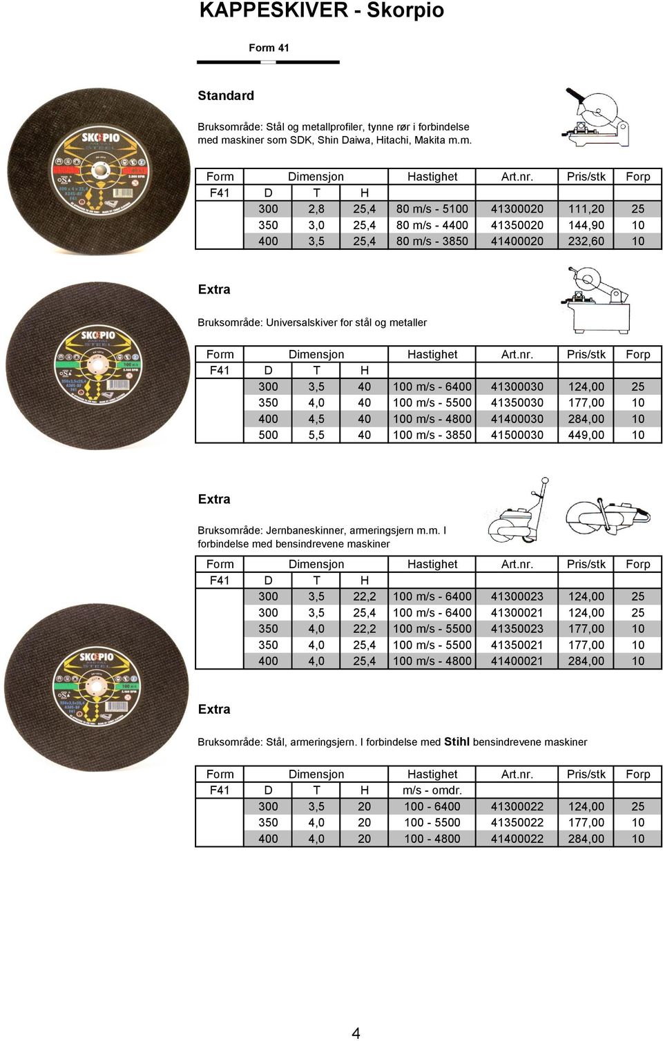 for stål og metaller Form Dimensjon Hastighet Art.nr.