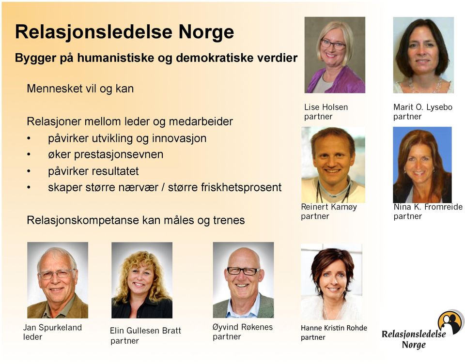 friskhetsprosent Relasjonskompetanse kan måles og trenes Lise Holsen partner Reinert Kamøy partner Marit O.
