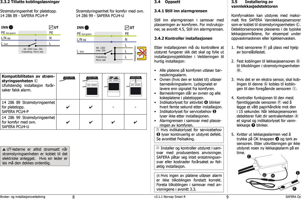 SAFERA PCU4-P 14 286 99 Strømstyringsenhet for komfyr med ovn. SAFERA PCU4-U UT-lederne er alltid strømsatt når strømstyringsenheten er koblet til det elektriske anlegget.