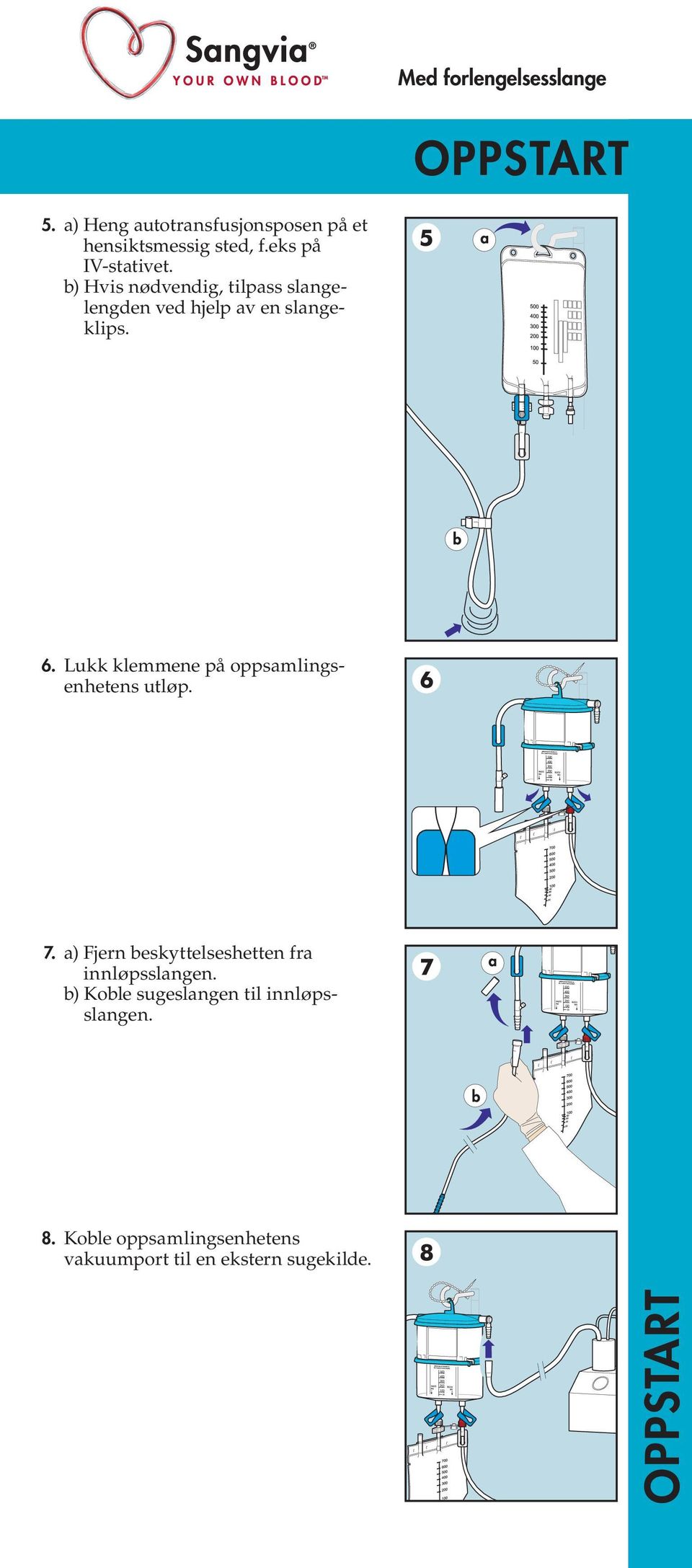 Lukk klemmene på oppsamlingsenhetens utløp. 7.