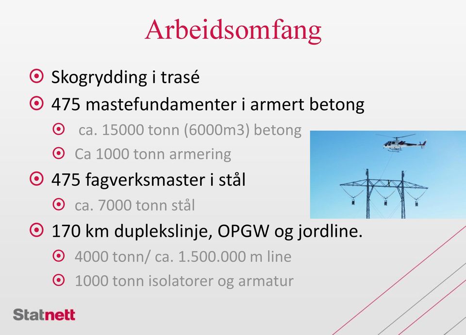 15000 tonn (6000m3) betong Ca 1000 tonn armering 475 fagverksmaster