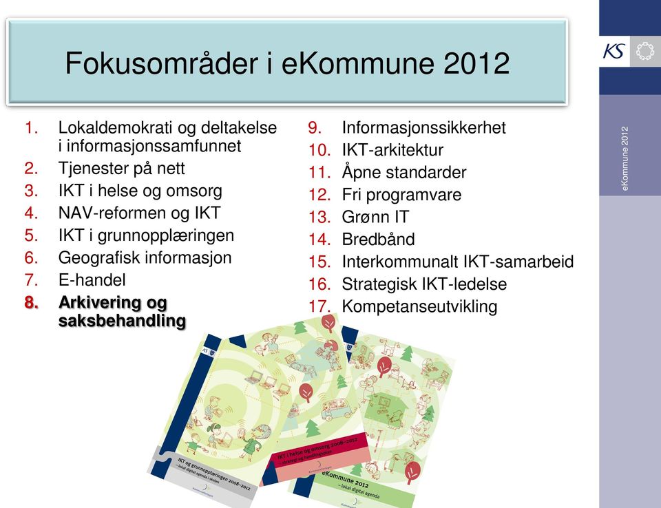 Geografisk informasjon 7. E-handel 8. Arkivering og saksbehandling 9. Informasjonssikkerhet 10. IKT-arkitektur 11.