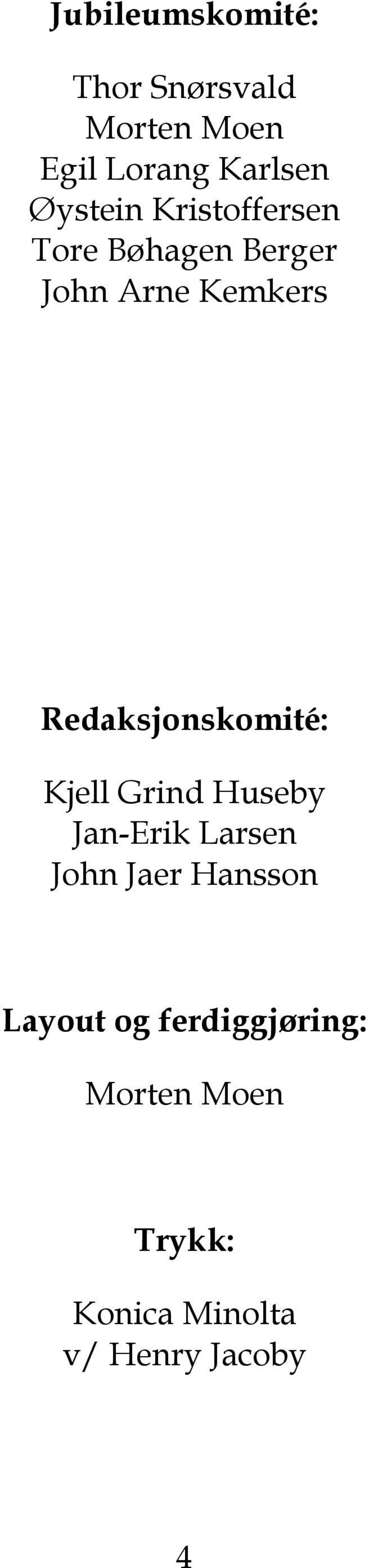 Redaksjonskomité: Kjell Grind Huseby Jan-Erik Larsen John Jaer