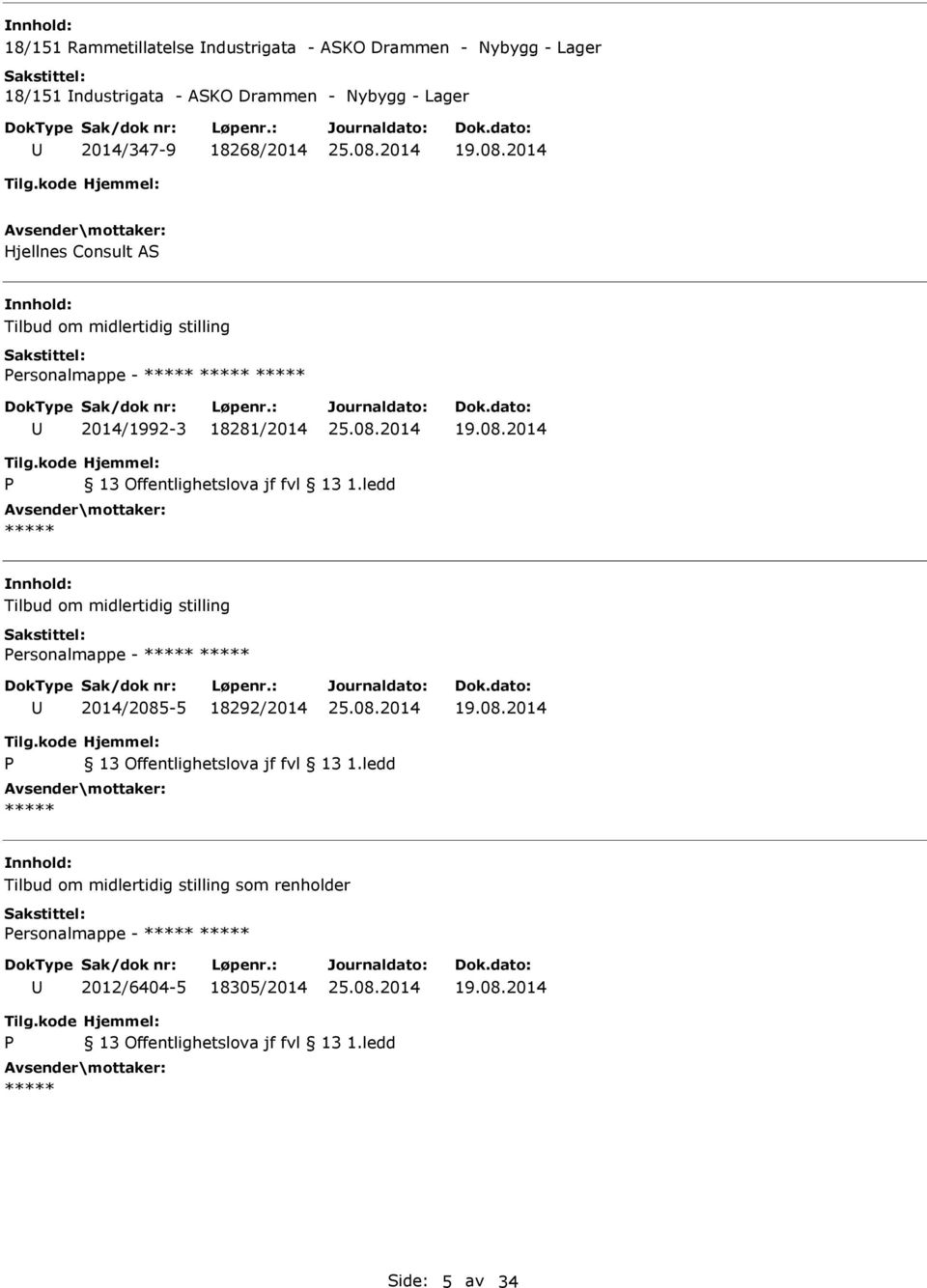 2014 Hjellnes Consult AS Tilbud om midlertidig stilling ersonalmappe - 2014/1992-3 18281/2014 19.08.