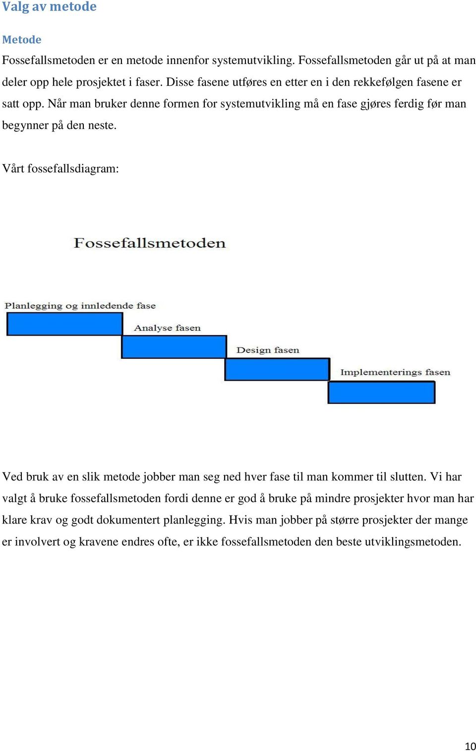 Vårt fossefallsdiagram: Ved bruk av en slik metode jobber man seg ned hver fase til man kommer til slutten.