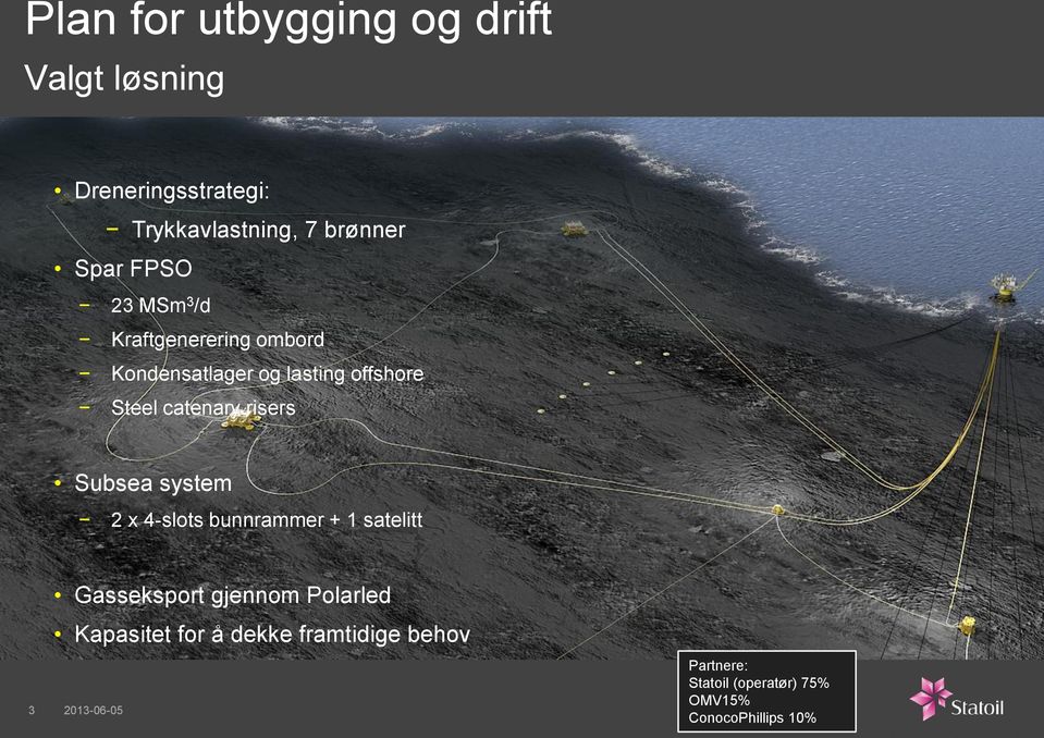 catenary risers Subsea system 2 x 4-slots bunnrammer + 1 satelitt 3 Gasseksport gjennom