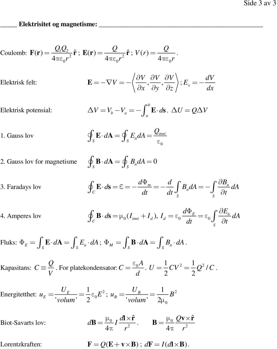 Gauss lov for magnetisme BdA B da n 3. Faradays lov C d d B E dt dt t m n ds BndA da de En 4.