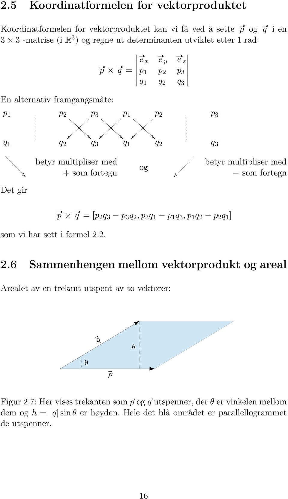 multipliser med som fortegn Det gir som vi har sett i formel 2.2. # p # q = [p2 q 3 p 3 q 2, p 3 q 1 p 1 q 3, p 1 q 2 p 2 q 1 ] 2.