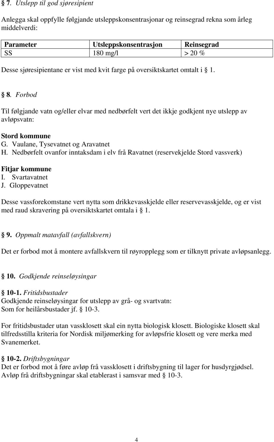 Vaulane, Tysevatnet og Aravatnet H. Nedbørfelt ovanfor inntaksdam i elv frå Ravatnet (reservekjelde Stord vassverk) Fitjar kommune I. Svartavatnet J.