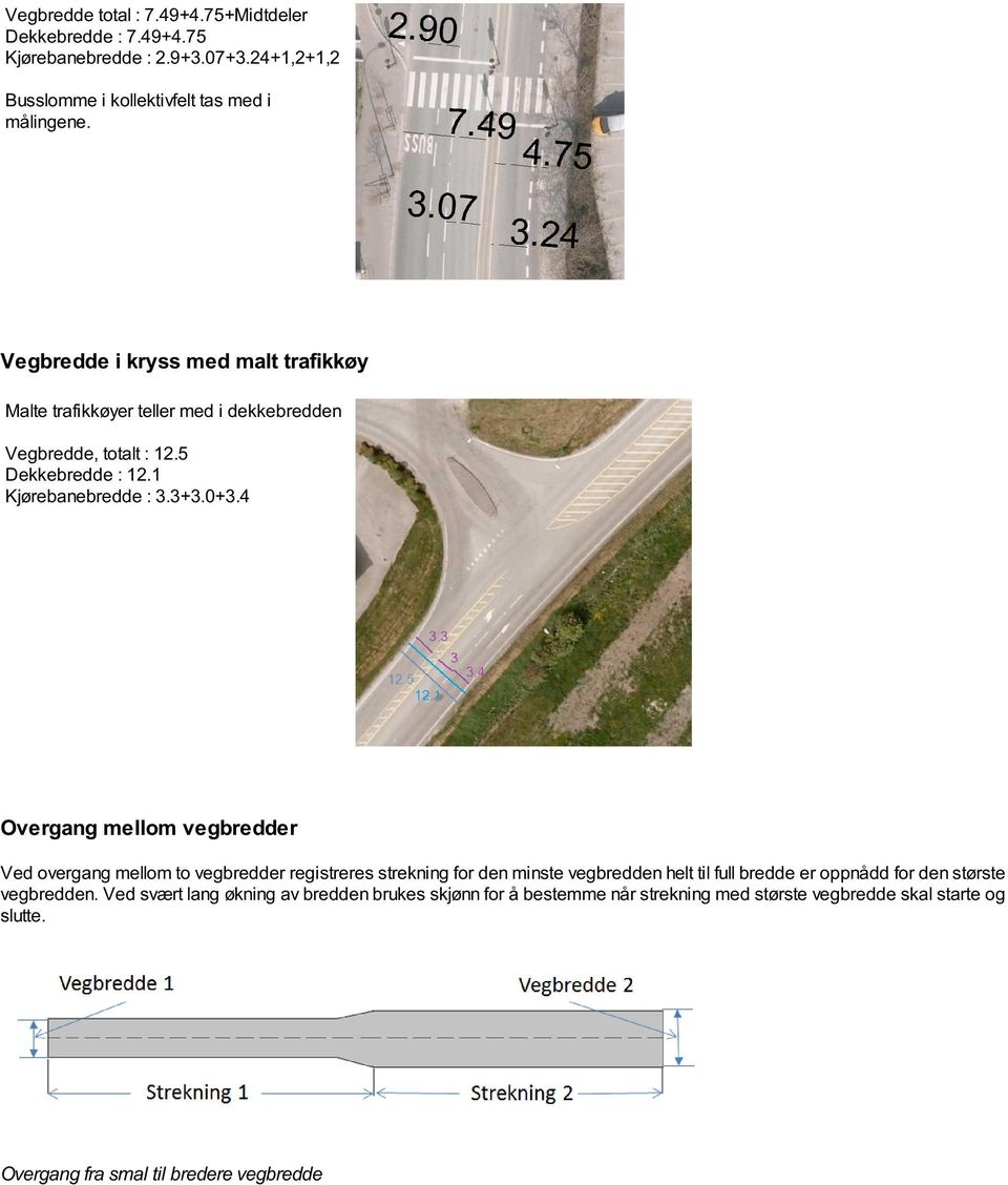 4 Overgang mellom vegbredder Ved overgang mellom to vegbredder registreres for den minste vegbredden helt til full bredde er oppnådd for den største