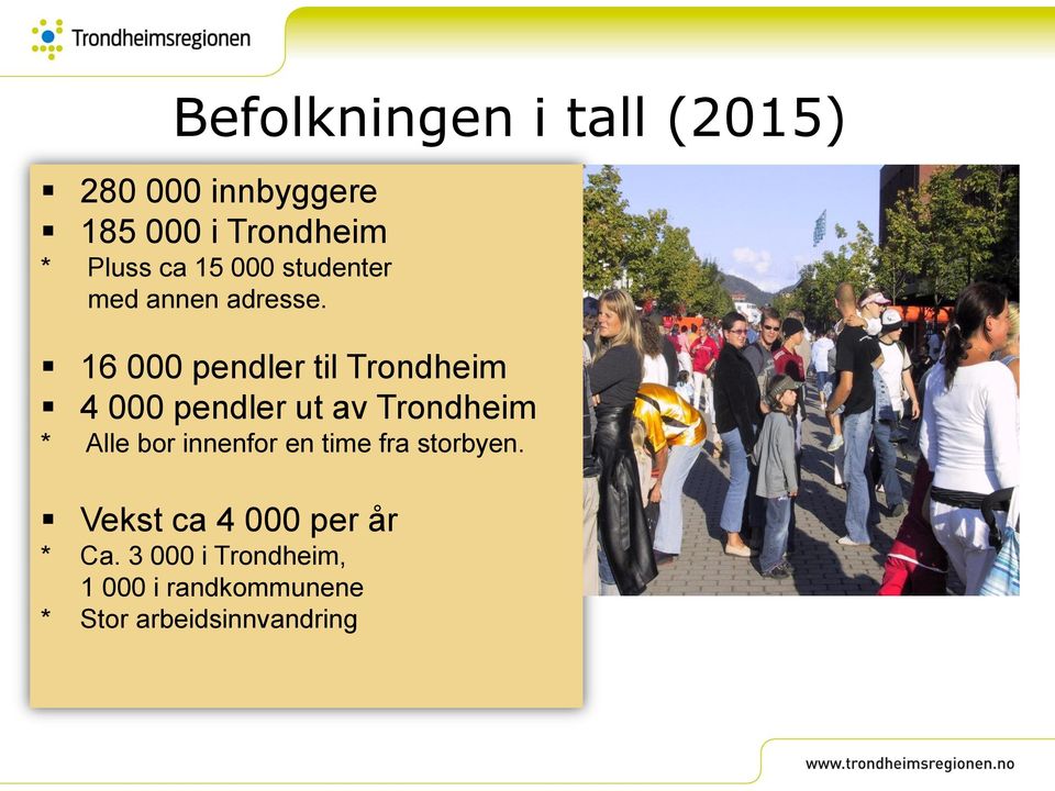 16 000 pendler til Trondheim 4 000 pendler ut av Trondheim * Alle bor