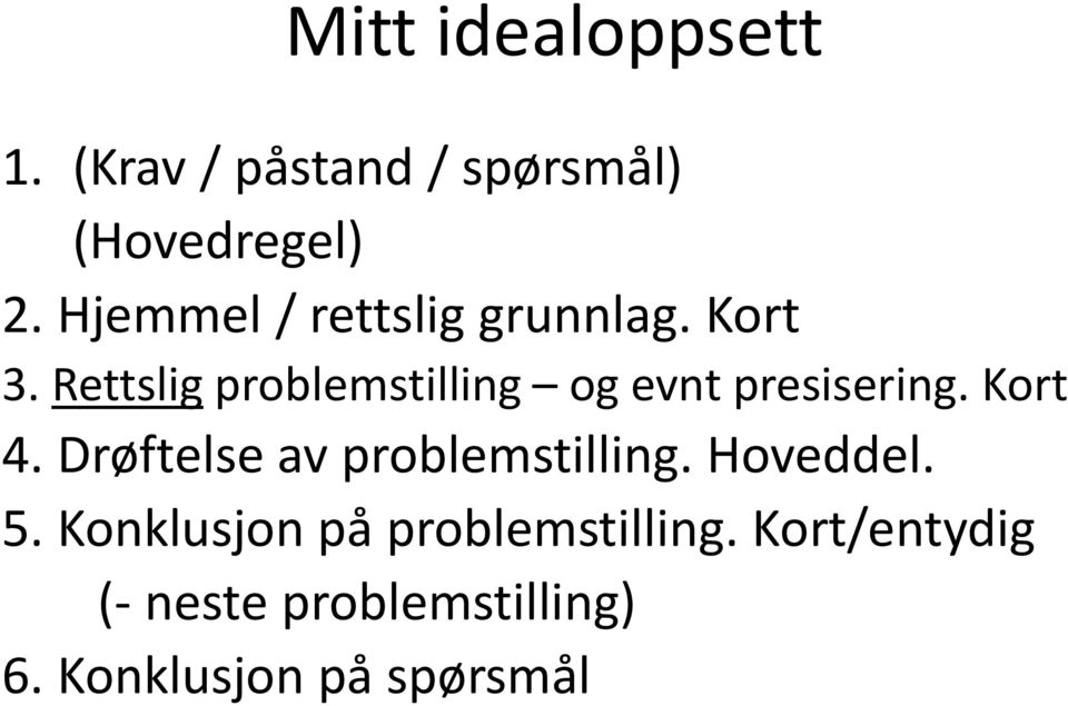 Rettslig problemstilling og evnt presisering. Kort 4.