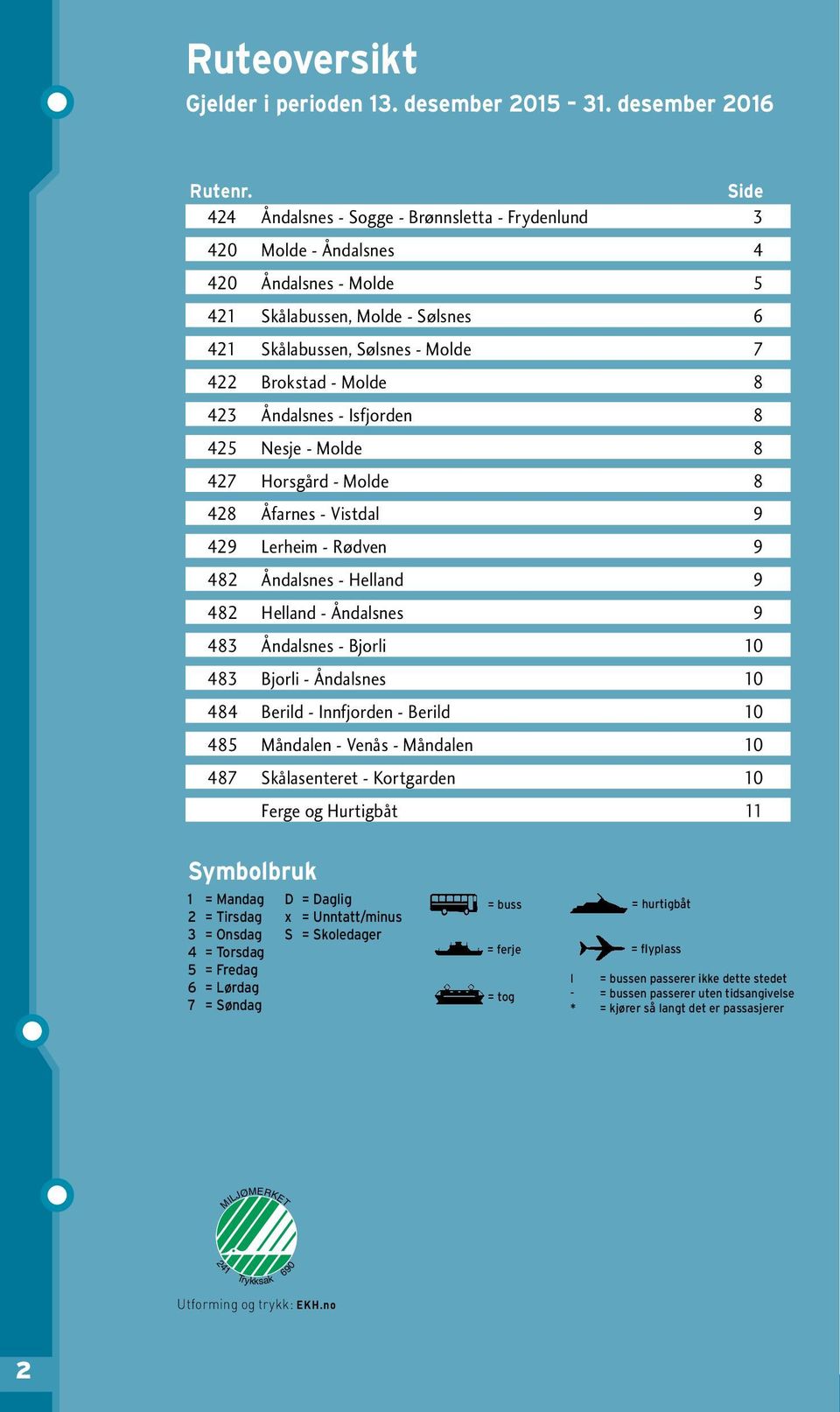 Åndalsnes - Isfjoden 8 425 Nesje - Molde 8 427 Hosgåd - Molde 8 428 Åfanes - Vistdal 9 429 Leheim - Rødven 9 482 Åndalsnes - Helland 9 482 Helland - Åndalsnes 9 483 Åndalsnes - Bjoli 10 483 Bjoli -