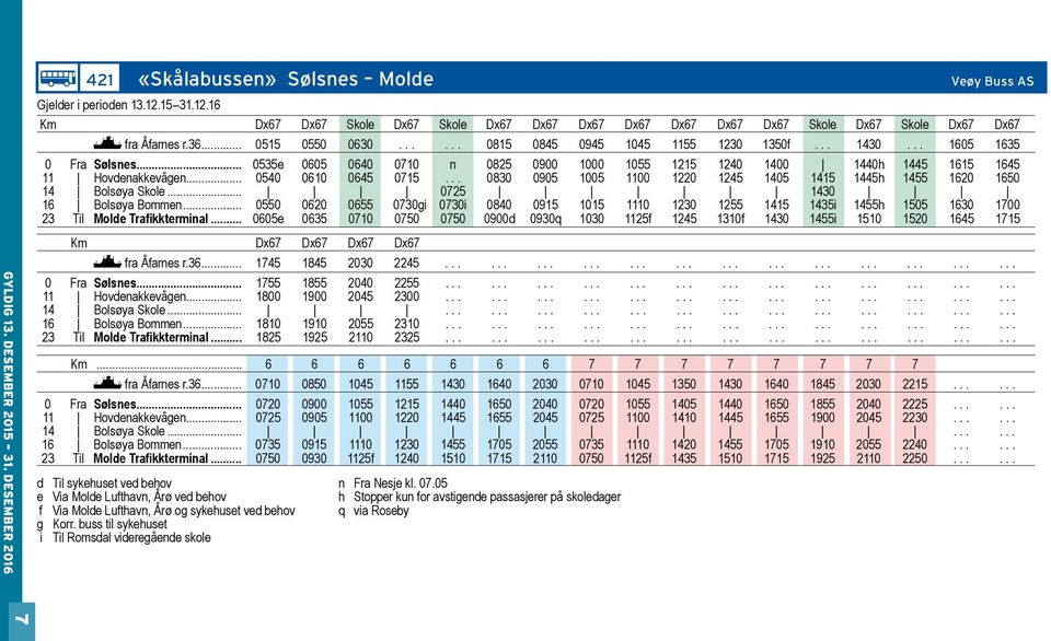 0535e 0605 0640 0710 n 0825 0900 1000 1055 1215 1240 1400 1440h 1445 1615 1645 11 Hovdenakkevågen 0540 0610 0645 0715... 0830 0905 1005 1100 1220 1245 1405 1415 1445h 1455 1620 1650 14 Bolsøya Skole.