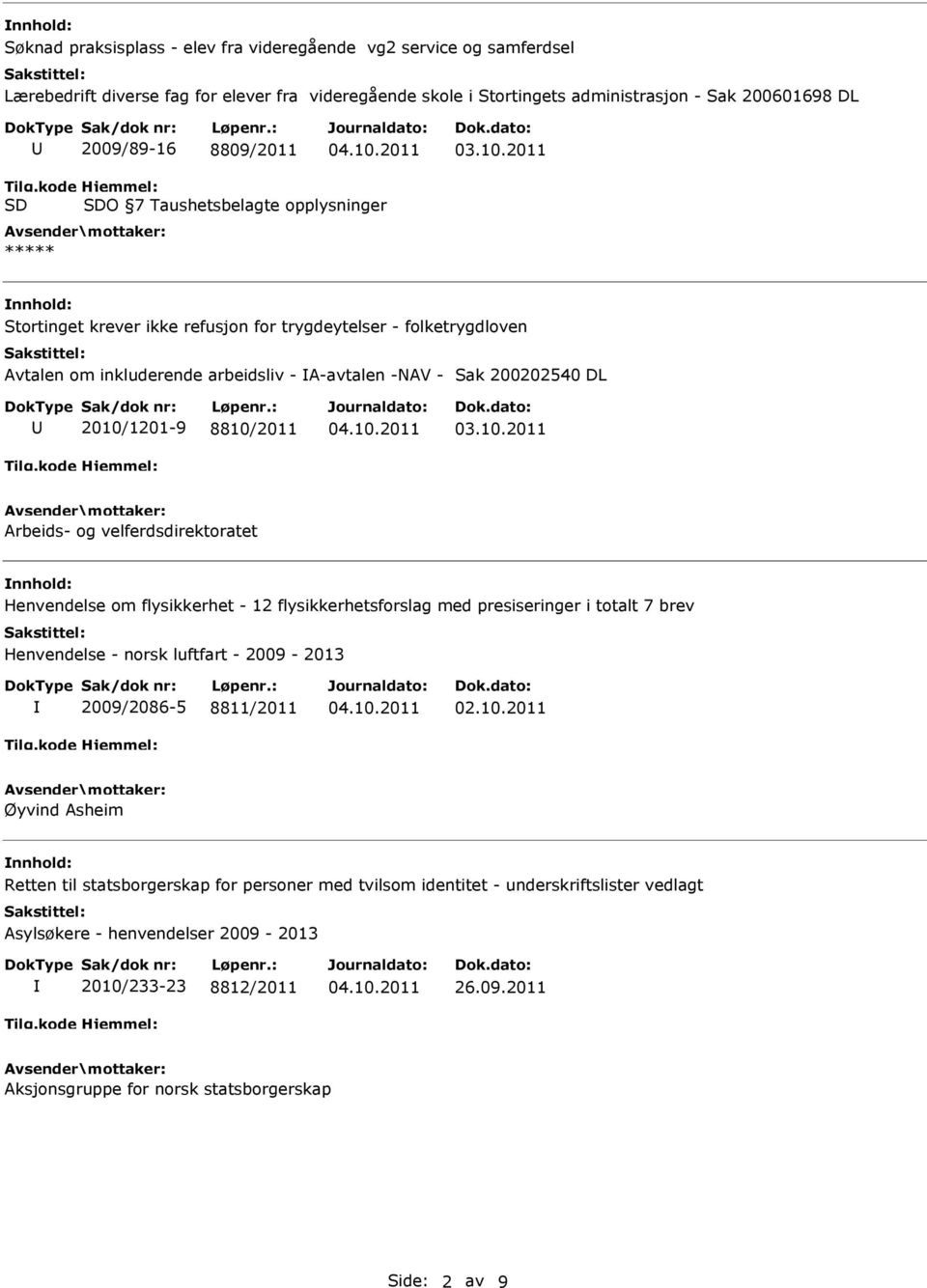 kode SD Hjemmel: SDO 7 Taushetsbelagte opplysninger ***** nnhold: Stortinget krever ikke refusjon for trygdeytelser - folketrygdloven Avtalen om inkluderende arbeidsliv - A-avtalen -NAV - Sak