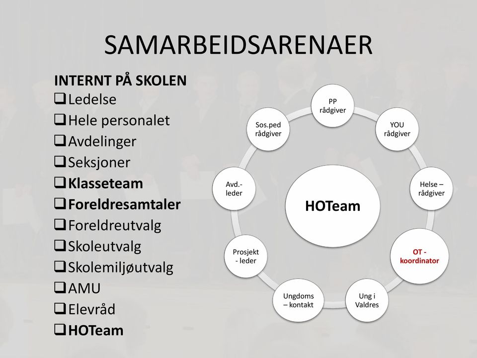 Skolemiljøutvalg AMU Elevråd HOTeam Avd.- leder Prosjekt - leder Sos.