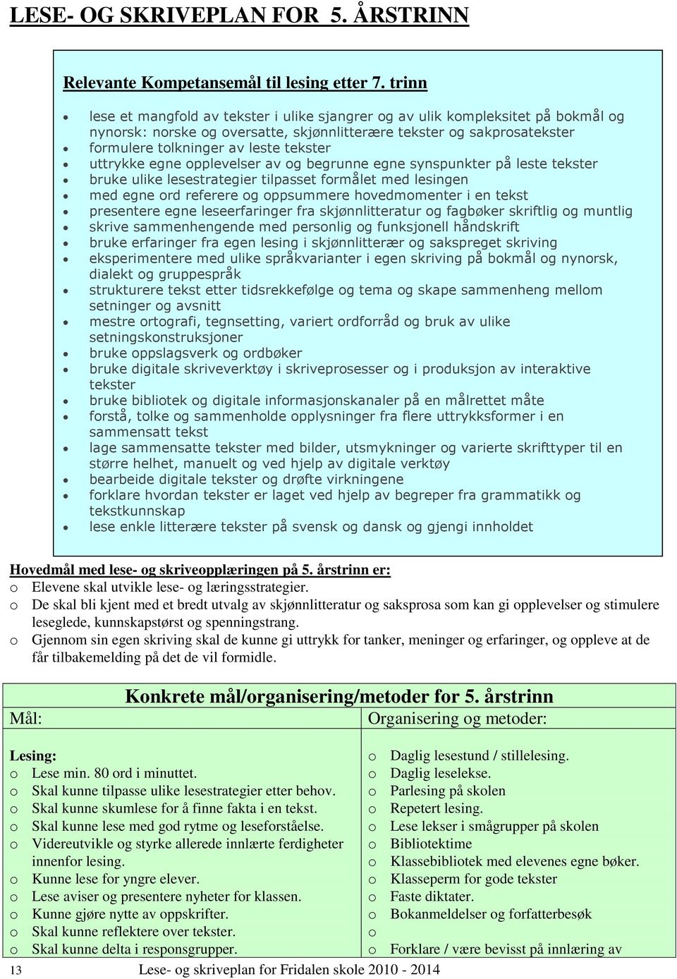 uttrykke egne opplevelser av og begrunne egne synspunkter på leste tekster bruke ulike lesestrategier tilpasset formålet med lesingen med egne ord referere og oppsummere hovedmomenter i en tekst