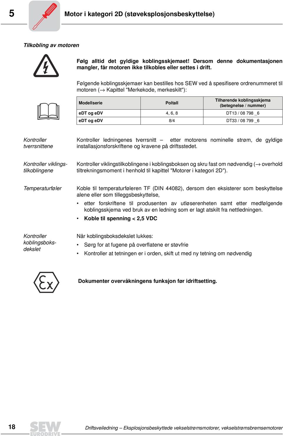 Følgende koblingsskjemaer kan bestilles hos SEW ved å spesifisere ordrenummeret til motoren ( Kapittel "Merkekode, merkeskilt"): Modellserie Poltall Tilhørende koblingsskjema (betegnelse / nummer)