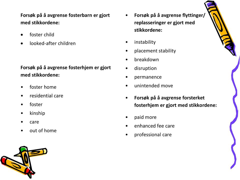 flyttinger/ replasseringer er gjort med stikkordene: instability placement stability breakdown disruption permanence