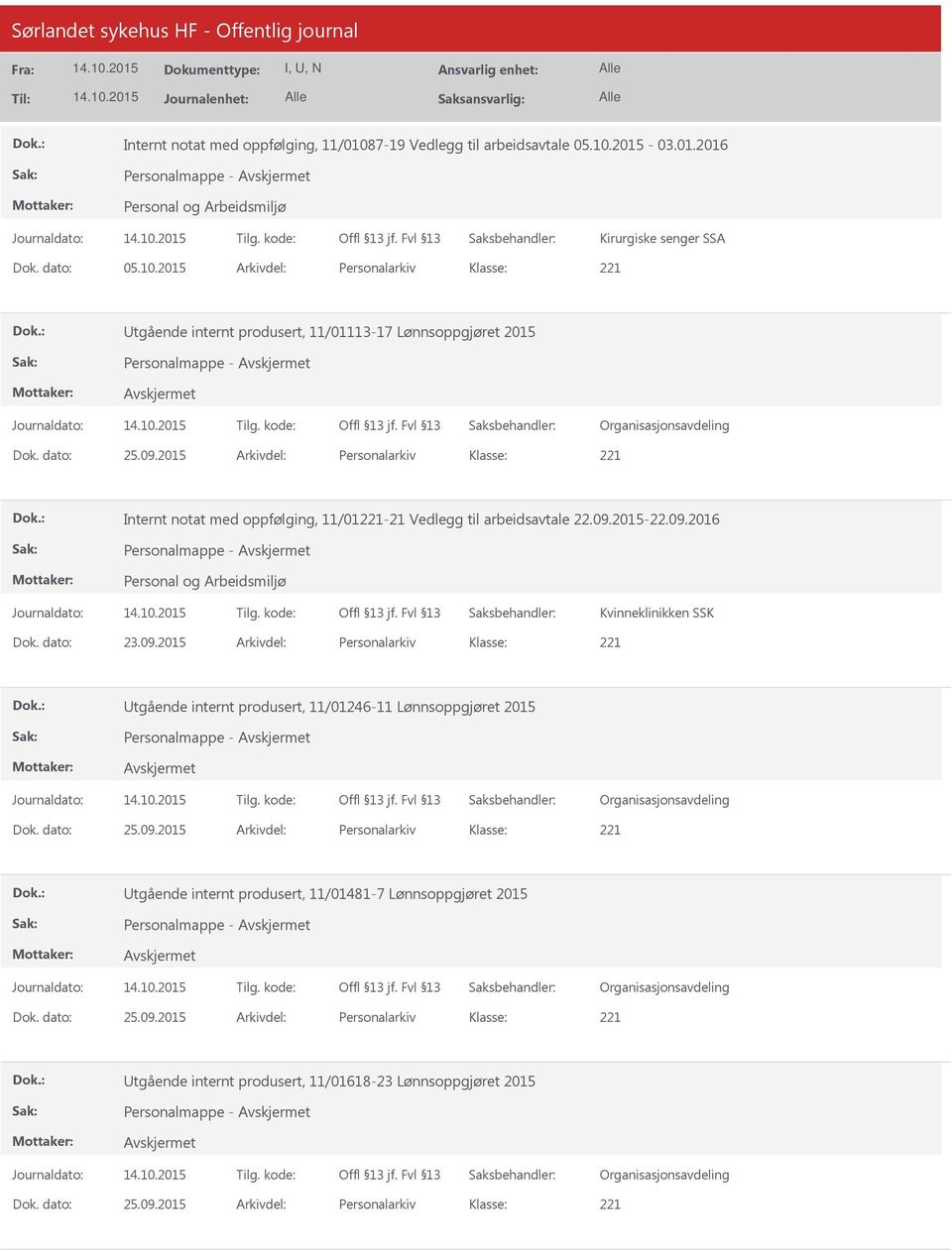 2015-03.01.2016 Personalmappe - Kirurgiske senger SSA Dok. dato: 05.10.