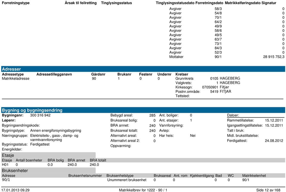 Matrikkeladresse 90 1 0 0 Grunnkrets: 0105 HAGEBERG Valgkrets: 1 HAGEBERG Kirkesogn: 07050901 Fitjar Postnr.