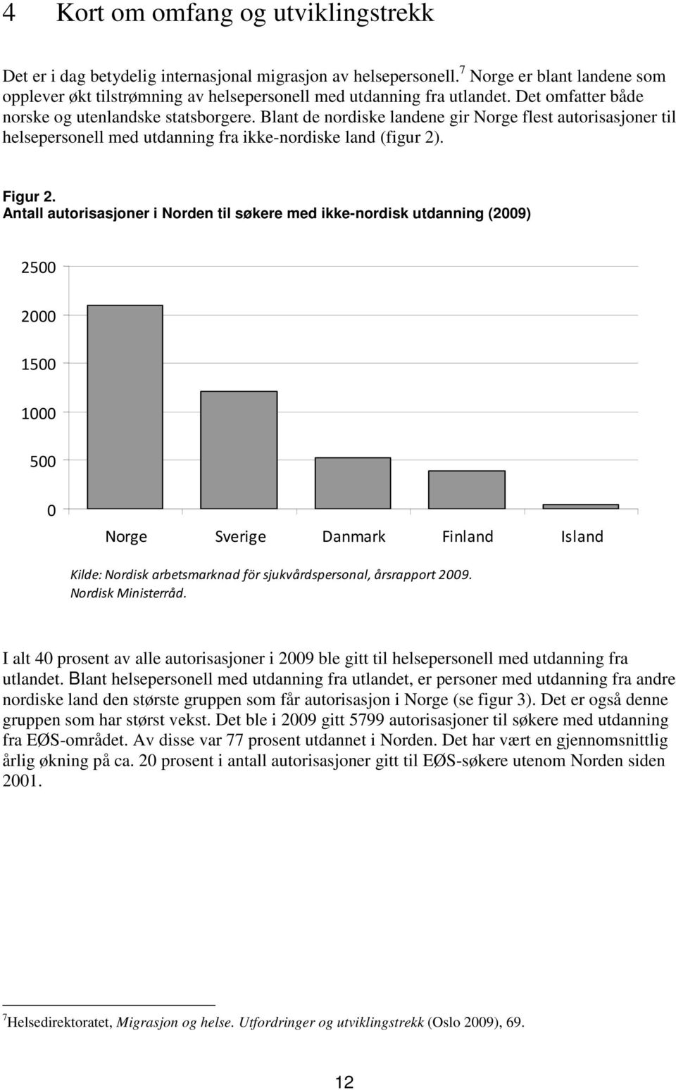 Blant de nordiske landene gir Norge flest autorisasjoner til helsepersonell med utdanning fra ikke-nordiske land (figur 2). Figur 2.