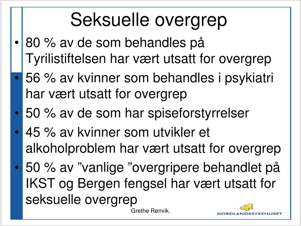 spiseforstyrrelser 45 % av kvinner som utvikler et alkoholproblem har vært utsatt for overgrep