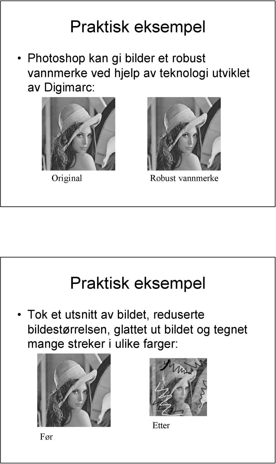 Praktisk eksempel Tok et utsnitt av bildet, reduserte