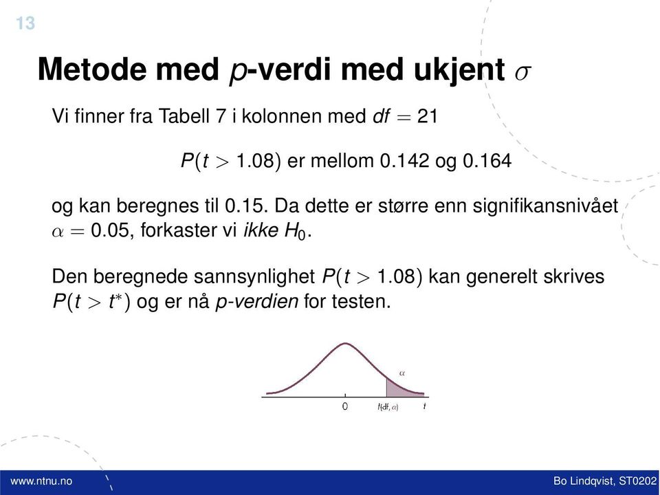 Da dette er større enn signifikansnivået α = 0.05, forkaster vi ikke H 0.