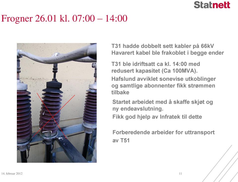 idriftsatt ca kl. 14:00 med redusert kapasitet (Ca 100MVA).