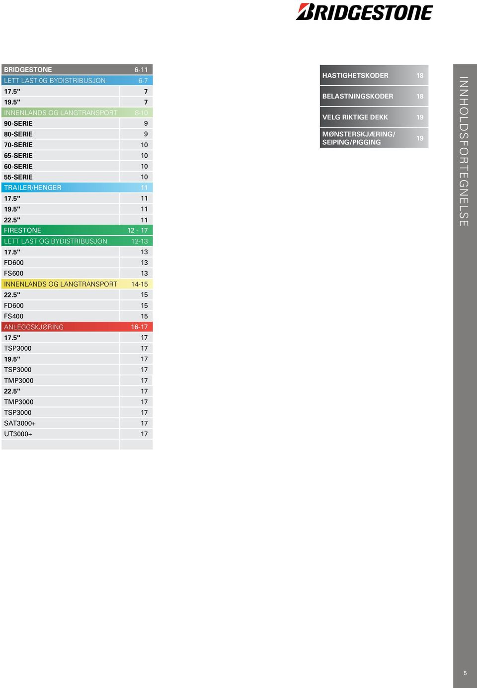 5" 11 FIRESTONE 12-17 LETT LAST OG BYDISTRIBUSJON 12-13 17.5'' 13 FD600 13 FS600 13 INNENLANDS OG LANGTRANSPORT 14-15 22.
