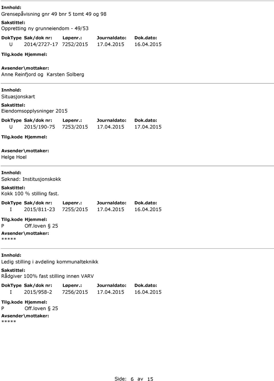 100 % stilling fast. 2015/811-23 7255/2015 Tilg.kode P Hjemmel: Off.