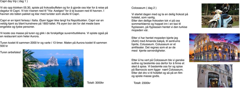 Øyen ligger ikke langt fra Napolibukten. Capri var en veldig kjent øy blant kunstnere på 1800-tallet. På øyen bor det for det meste bare engelske og tyske personer.