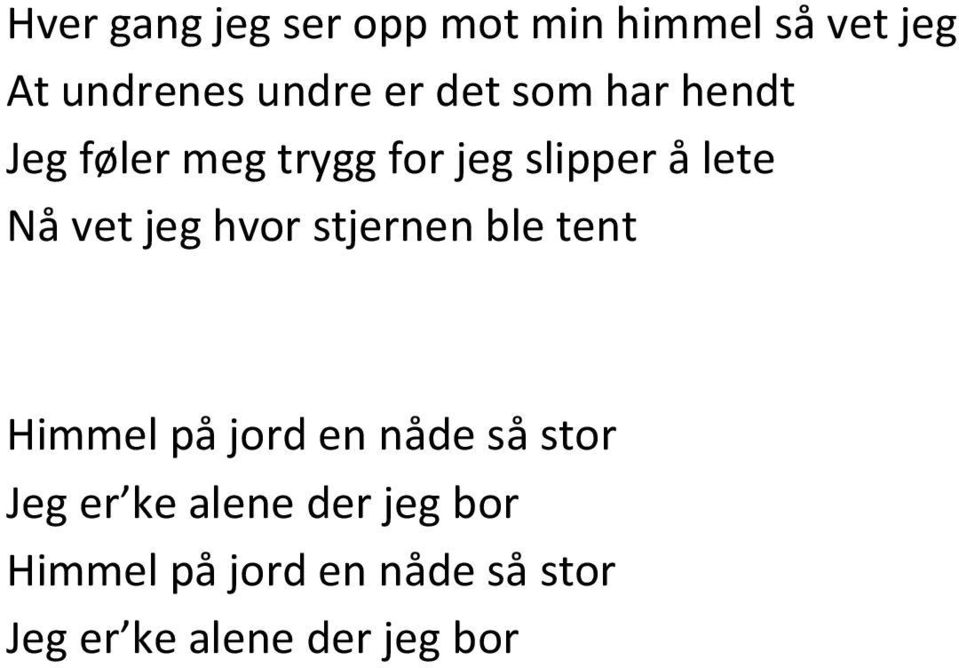 jeg hvor stjernen ble tent Himmel på jord en nåde så stor Jeg er ke