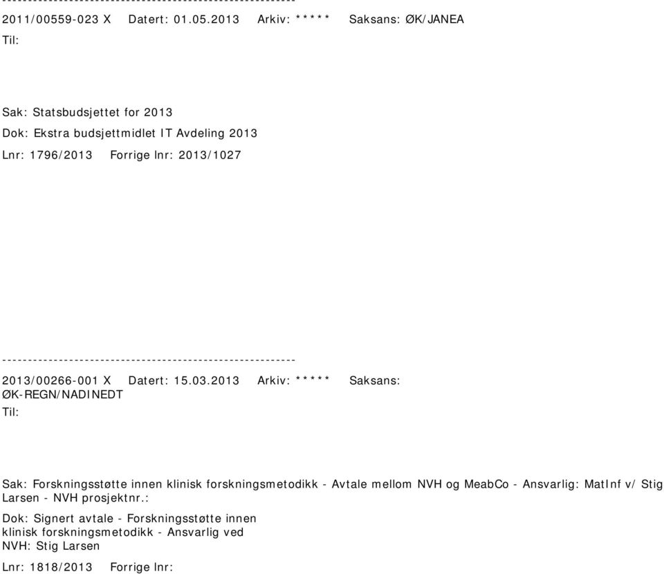 2013 Arkiv: ***** Saksans: ØK/JANEA Til: Sak: Statsbudsjettet for 2013 Dok: Ekstra budsjettmidlet IT Avdeling 2013 Lnr: 1796/2013