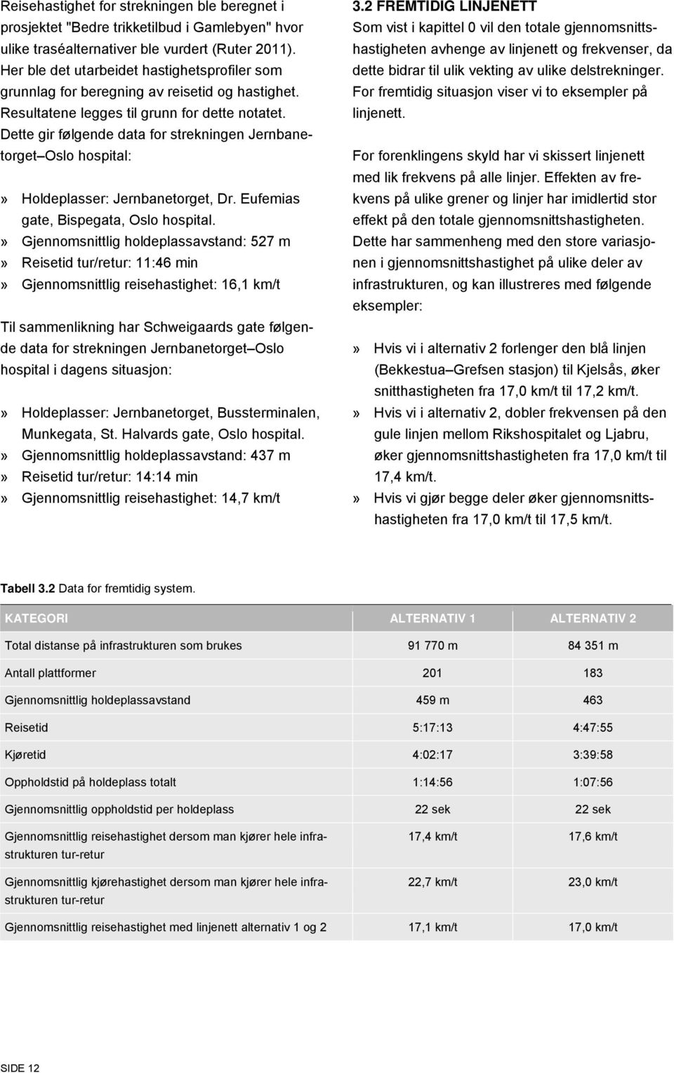 Dette gir følgende data for strekningen Jernbanetorget Oslo hospital:» Holdeplasser: Jernbanetorget, Dr. Eufemias gate, Bispegata, Oslo hospital.