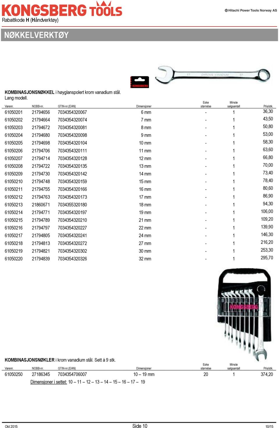 53,00 61050205 21794698 7034354320104 10 mm - 1 58,30 61050206 21794706 7034354320111 11 mm - 1 63,60 61050207 21794714 7034354320128 12 mm - 1 66,80 61050208 21794722 7034354320135 13 mm - 1 70,00