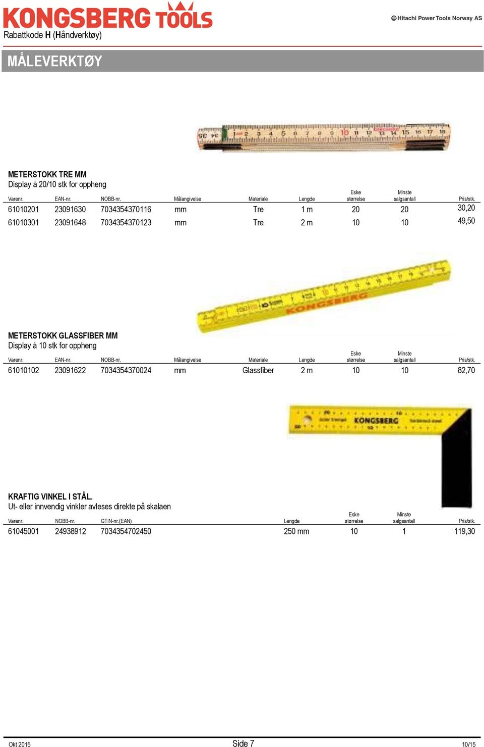 METERSTOKK GLASSFIBER MM Display á 10 stk for oppheng Varenr. EAN-nr. NOBB-nr.