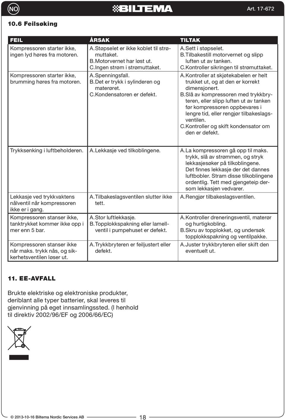 C. Kontroller sikringen til strømuttaket. A. Kontroller at skjøtekabelen er helt trukket ut, og at den er korrekt dimensjonert. B.