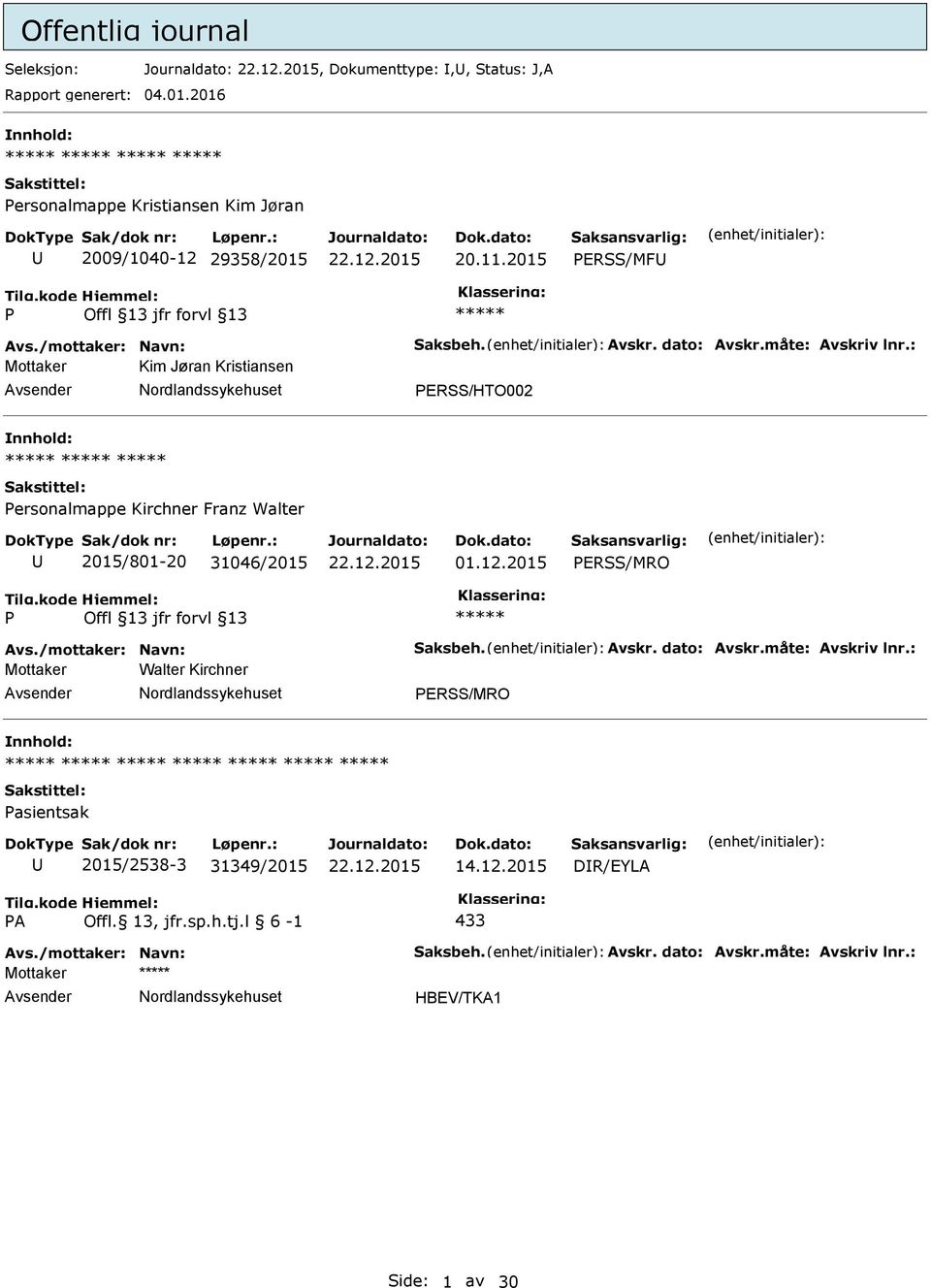 2015 ERSS/MF Mottaker Kim Jøran Kristiansen ERSS/HTO002 ersonalmappe Kirchner Franz Walter 2015/801-20