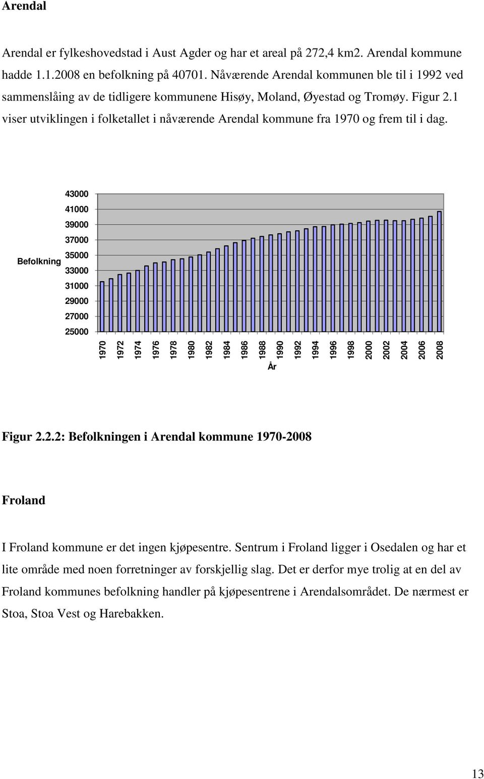 1 viser utviklingen i folketallet i nåværende Arendal kommune fra 1970 og frem til i dag.
