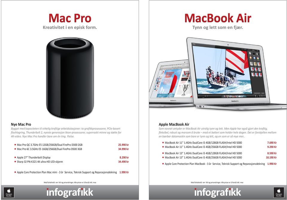 støtte for 4K-video. Nye Mac Pro handler bare om én ting. Ytelse. Mac Pro QC 3.7GHz E5 12GB/256GB/Dual FirePro D300 2GB Mac Pro 6C 3.