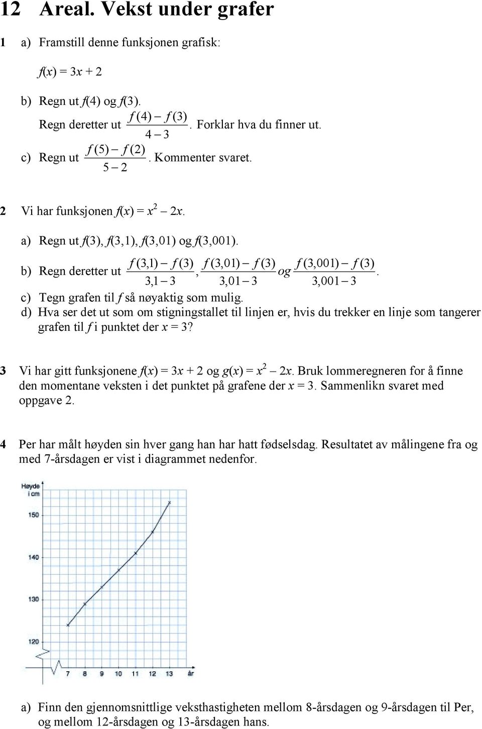 3,1 3 3,01 3 3,001 3 c) Tegn grafen til f så nøyaktig som mulig. d) Hva ser det ut som om stigningstallet til linjen er, hvis du trekker en linje som tangerer grafen til f i punktet der x = 3?