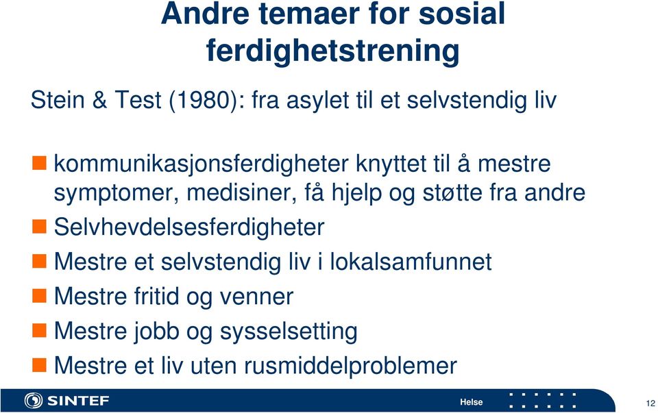 hjelp og støtte fra andre Selvhevdelsesferdigheter Mestre et selvstendig liv i