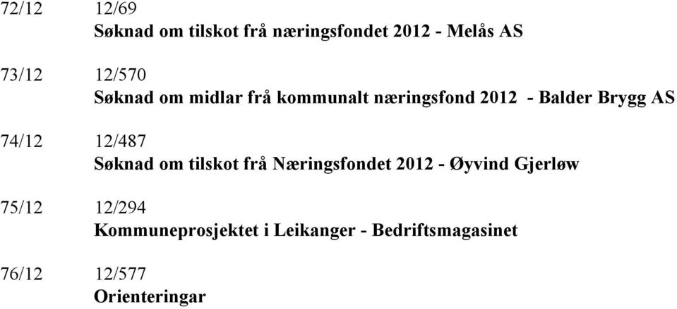 frå Næringsfondet 2012 - Øyvind Gjerløw 75/12 12/294