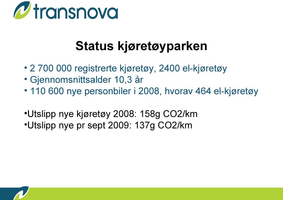 personbiler i 2008, hvorav 464 el-kjøretøy Utslipp nye