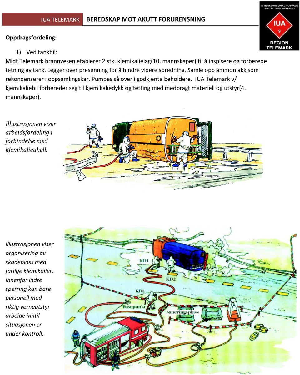 IUA Telemark v/ kjemikaliebil forbereder seg til kjemikaliedykk og tetting med medbragt materiell og utstyr(4. mannskaper).