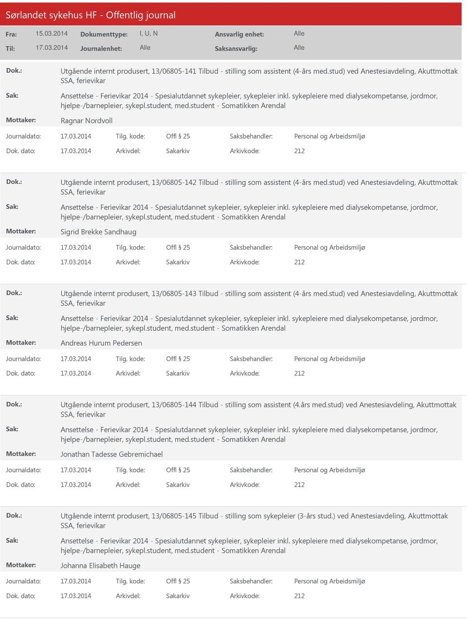 sykepleiere med dialysekompetanse, jordmor, hjelpe-/barnepleier, sykepl.student, med.student - Somatikken Arendal Ragnar Nordvoll Dok.