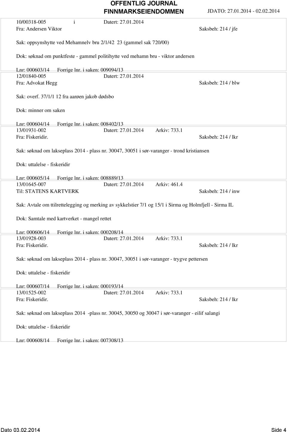 i saken: 009094/13 12/01840-005 Datert: 27.01.2014 Fra: Advokat Hegg Saksbeh: 214 / blw Sak: overf. 37/1/1 12 fra aarøen jakob dødsbo Dok: minner om saken Lnr: 000604/14 Forrige lnr.