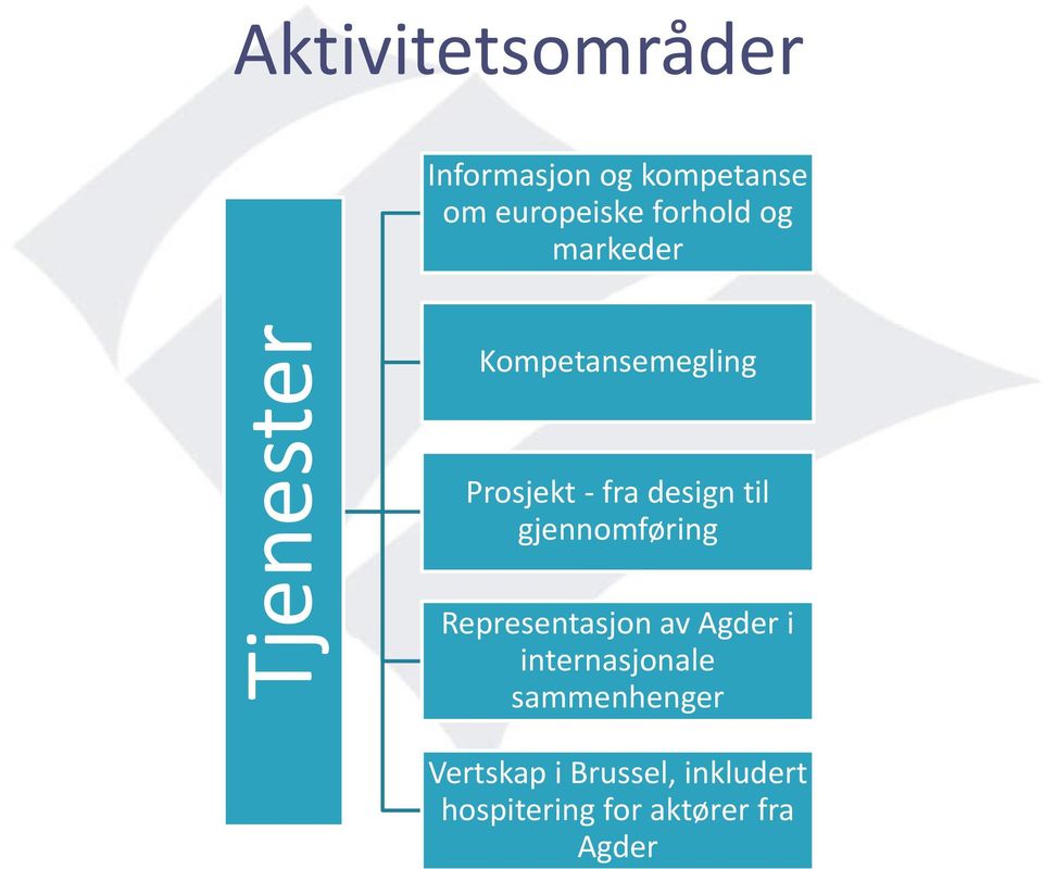 design til gjennomføring Representasjon av Agder i internasjonale